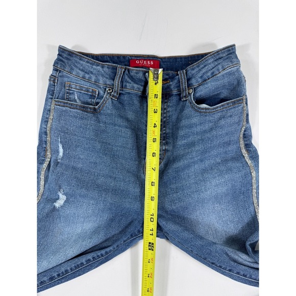 Guess Womens Jeans Rhinestone Embellished High Rise Skinny Distressed Blue Denim - Picture 5 of 15